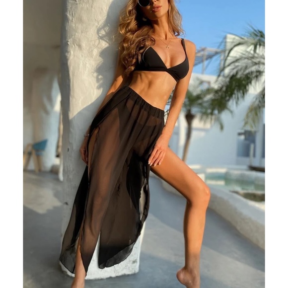 Swim Cover Up Sheer Pants Side Split Beach White - Picture 11 of 12